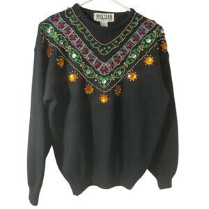 Vintage Western Connection Bling Jeweled Small Sweater Black Multi